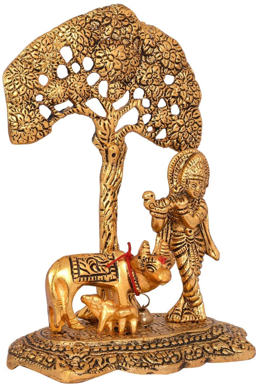 Metal Krishna Playing Flute