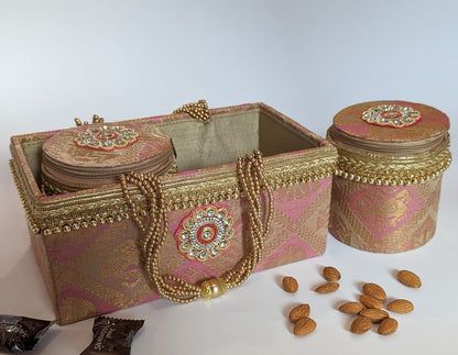 Wooden baskets made with brocade fabrics