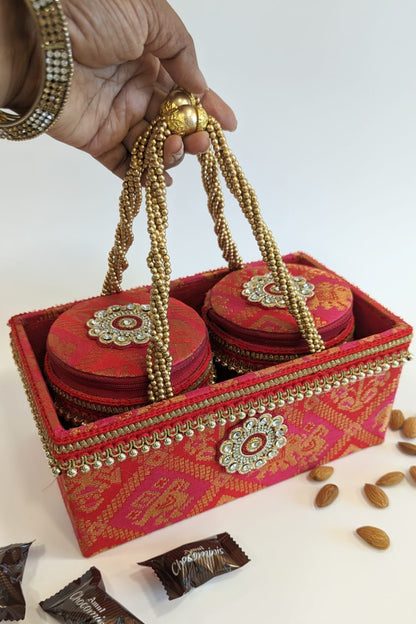 Wooden baskets made with brocade fabrics