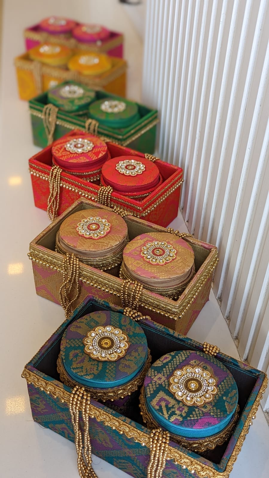 Wooden baskets made with brocade fabrics