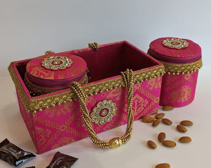 Wooden baskets made with brocade fabrics