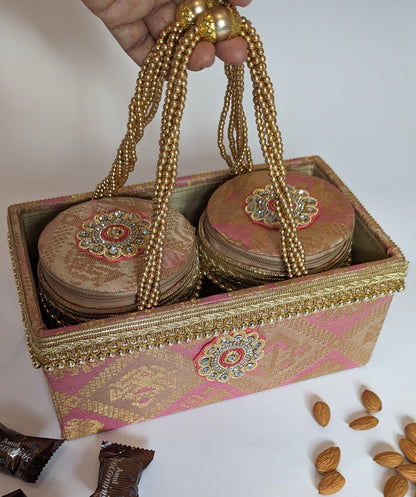 Wooden baskets made with brocade fabrics