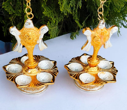 shanku chakra embossed panchmukhi HANGING diya pair