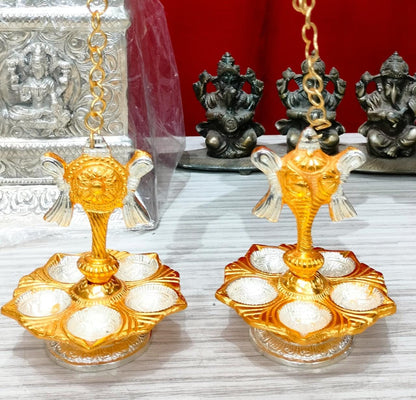 shanku chakra embossed panchmukhi HANGING diya pair