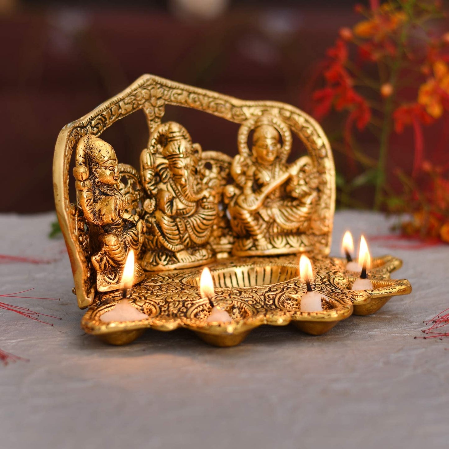 Lakshmi Ganesh Saraswati Idol Diya