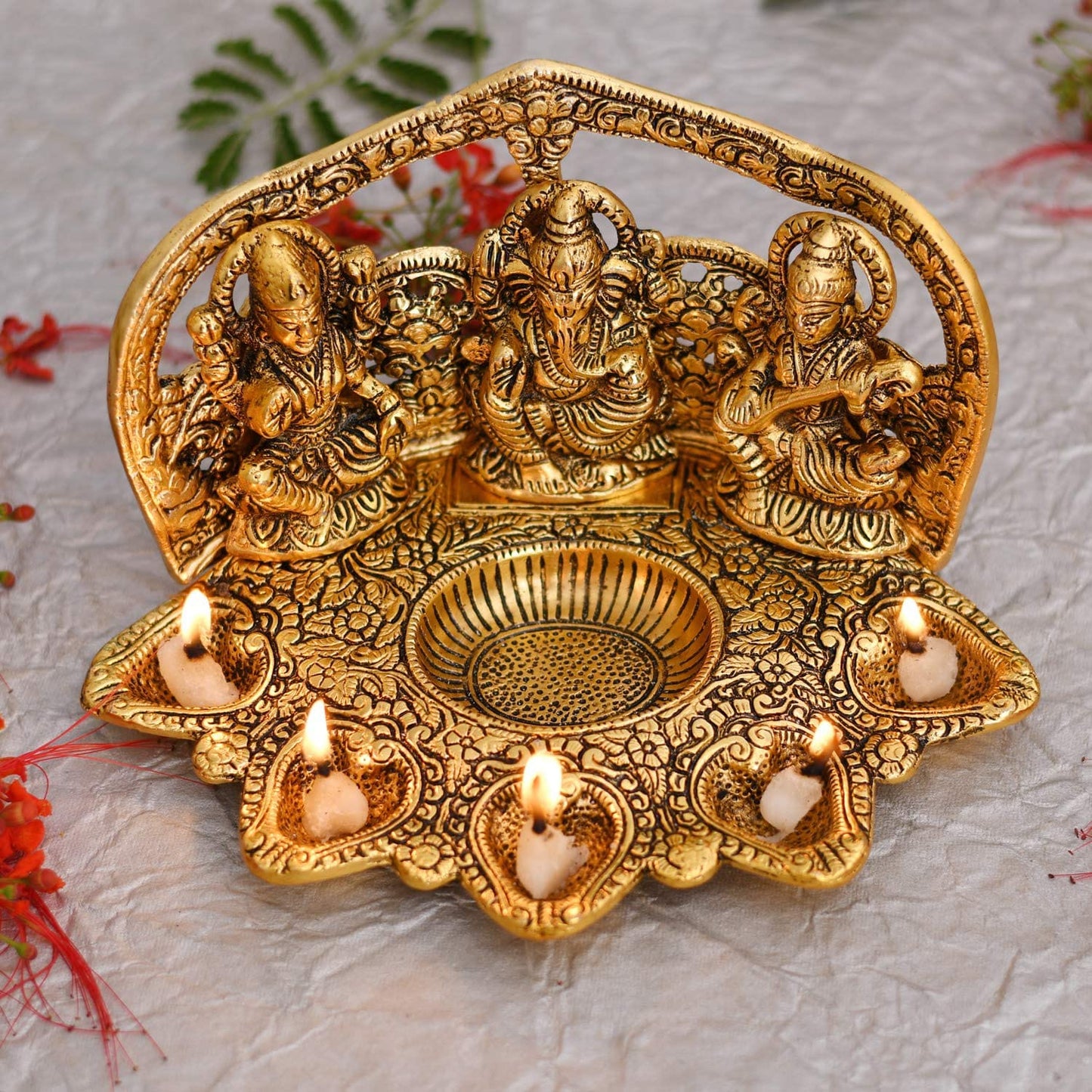 Lakshmi Ganesh Saraswati Idol Diya