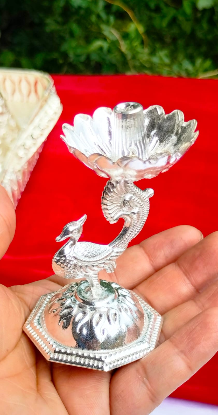 German Silver Peacock Lotus Diya