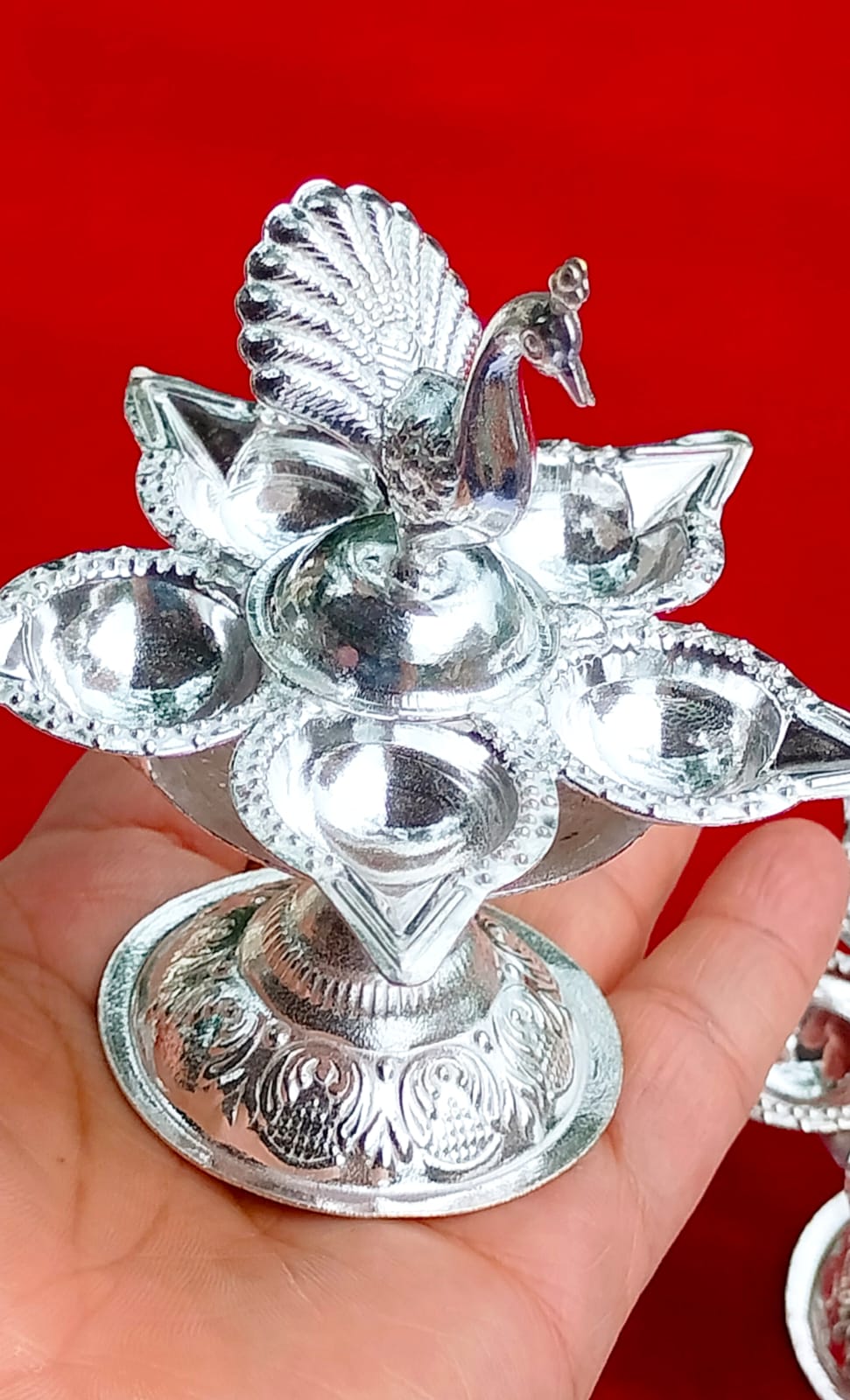 German Silver Peacock Panch Diya