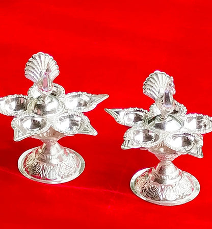 German Silver Peacock Panch Diya