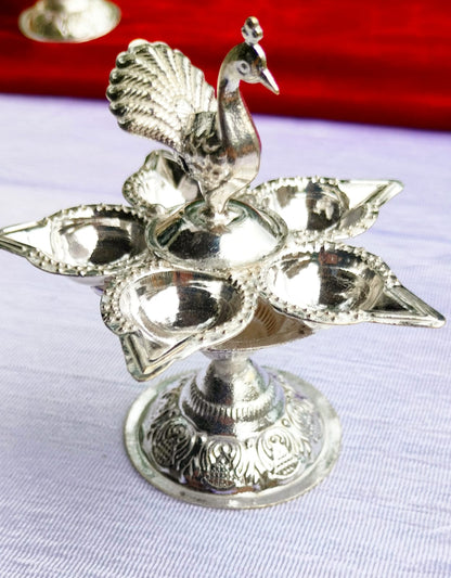 German Silver Peacock Panch Diya