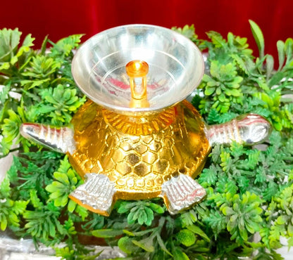 Gold and silver plated Tortoise diya