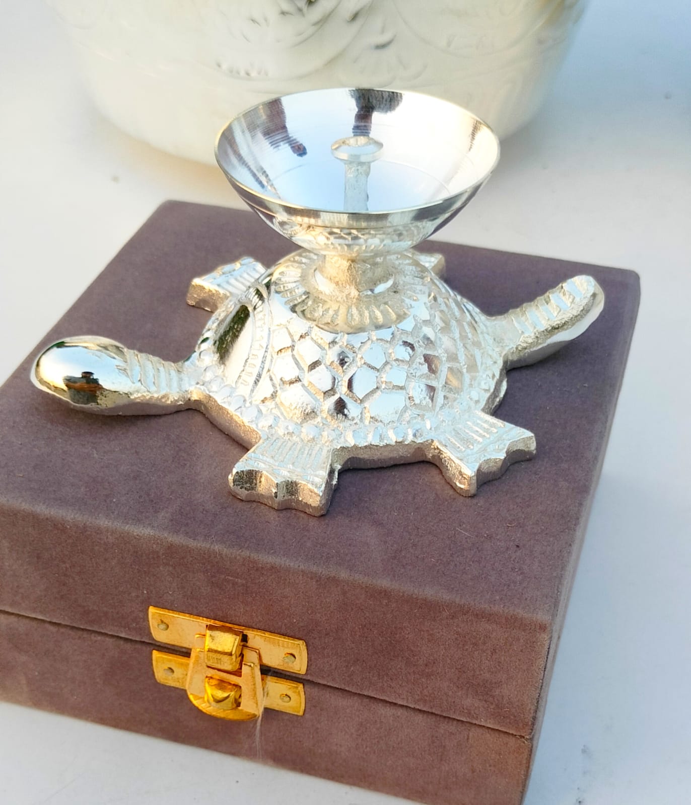 Gold and silver plated Tortoise diya