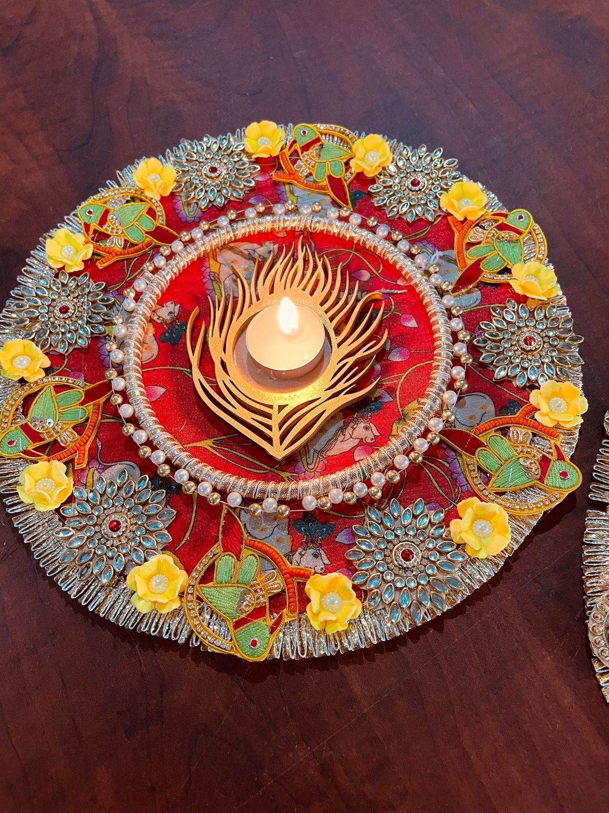 Wooden mayur pankh candle