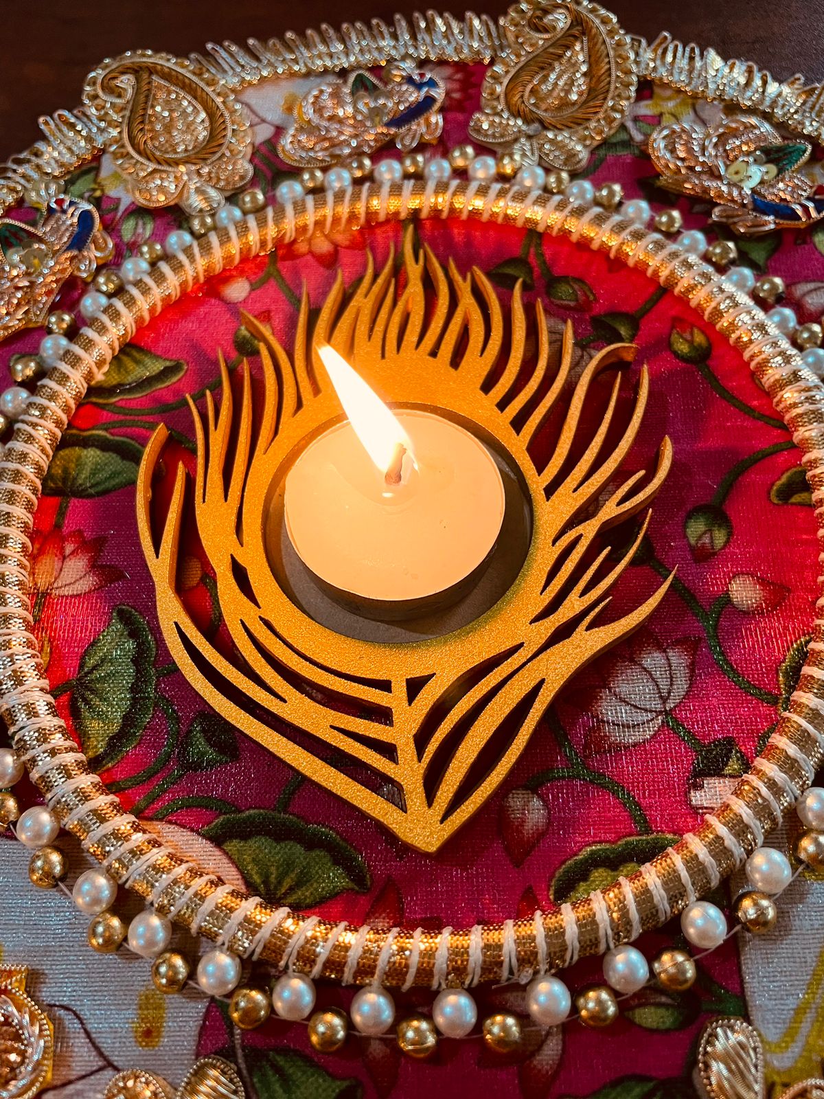 Wooden mayur pankh candle