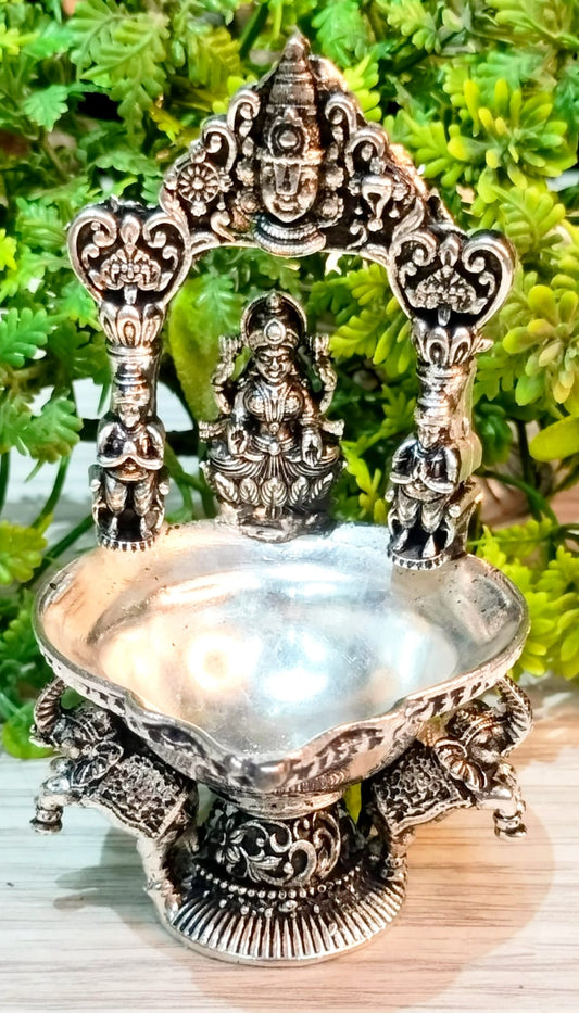 German silver antique lotus Laxmi Diya