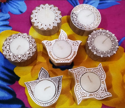 Handblock tea light candle holders