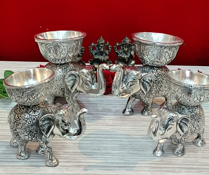 Silver plated antique Elephant bowl pair