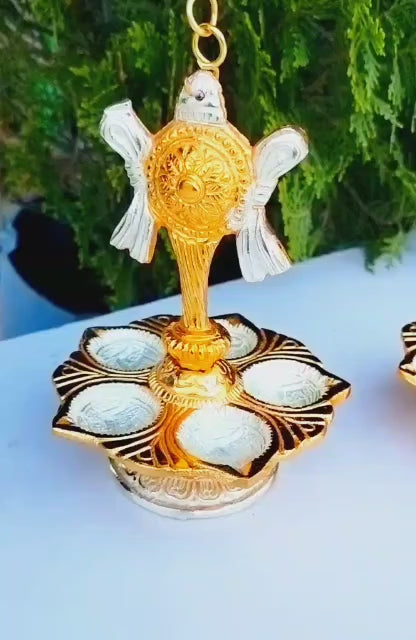 shanku chakra embossed panchmukhi HANGING diya pair