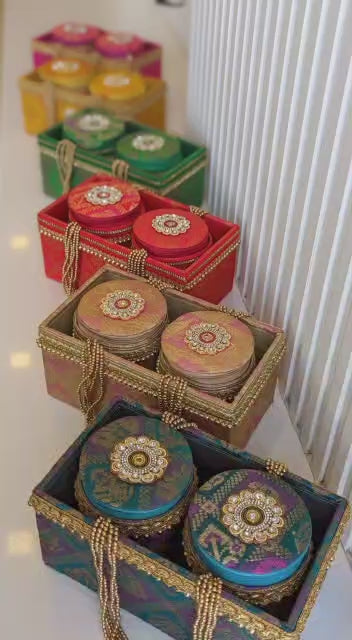 Wooden baskets made with brocade fabrics