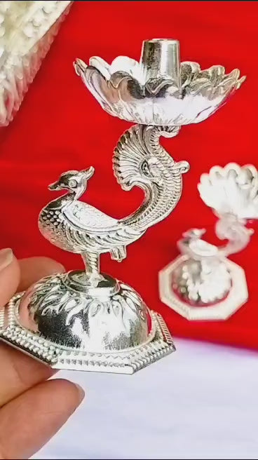 German Silver Peacock Lotus Diya