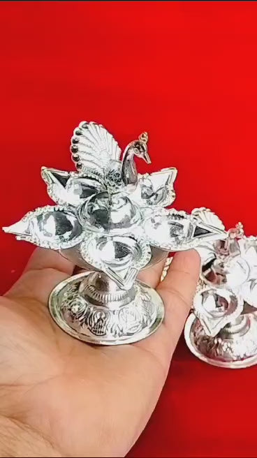 German Silver Peacock Panch Diya