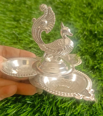 German silver peacock diya