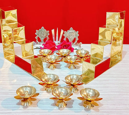 Lotus Diya on Brass Steps