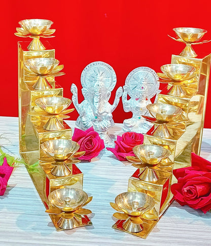 Lotus Diya on Brass Steps