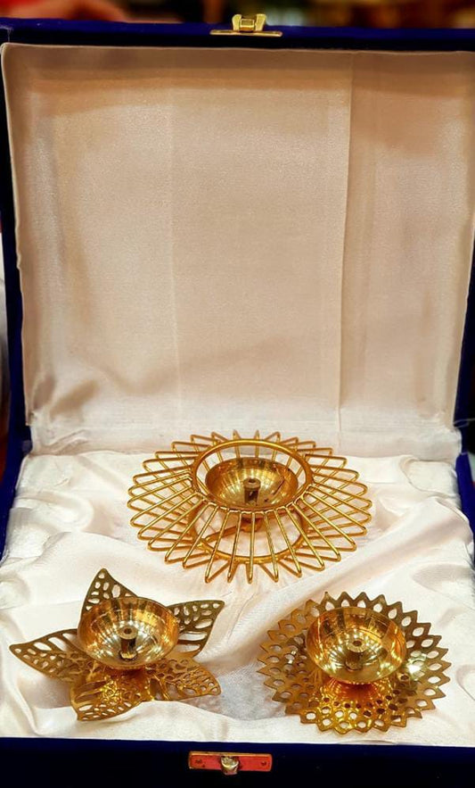 3 Diyas in velvet box gifting