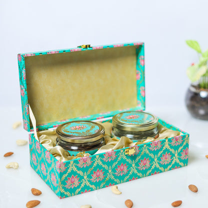 Lotus motif 2 glass jar box