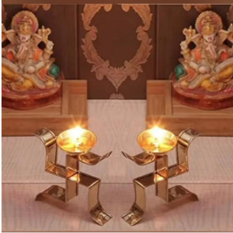 Pair of Swasthik Brass Oil lamps